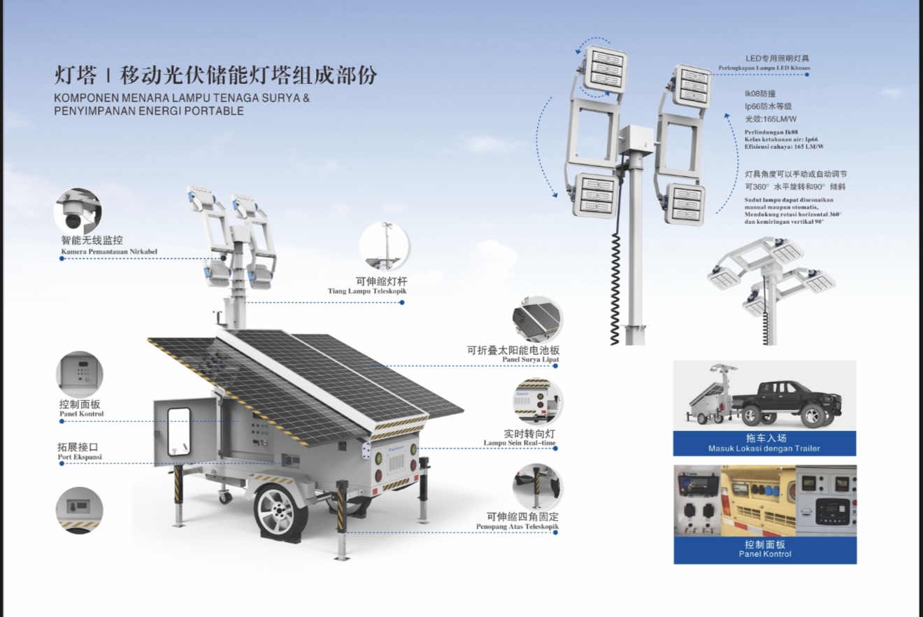 Mobile Solar Energy Storage Light Tower (Trailer-Mounted) - Anda Maritime Sdn Bhd